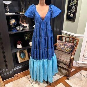 STAUD Corsica Tiered Maxi Dress – Size M – Cobalt & Amalfi Colorway